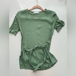 MNG Suit Sage Green Viscose‎ Short-Sleeve Tie-Waist Top Size XS